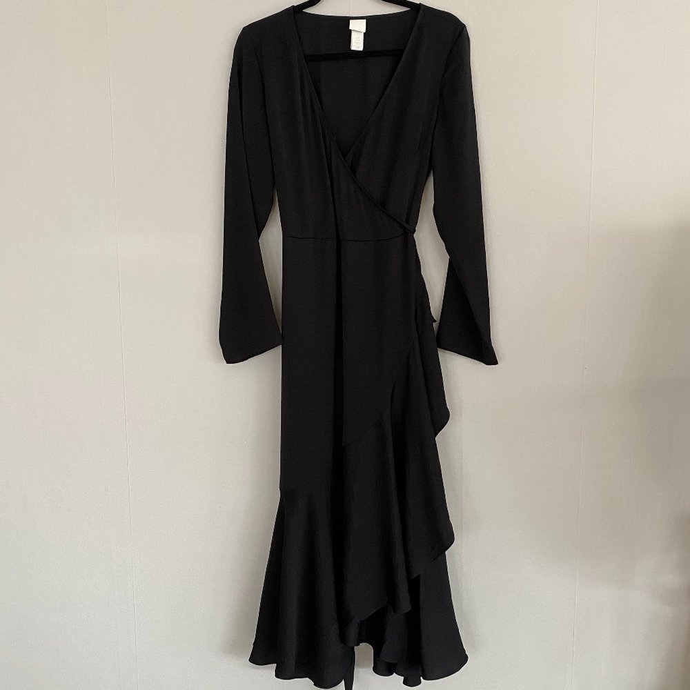 H&M Black Satin Faux Wrap Dress
